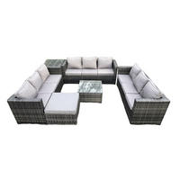 GARTENTISCHGRUPPE Polyrattan 10-Sitzer - Dunkelgrau, Metall - Fimous