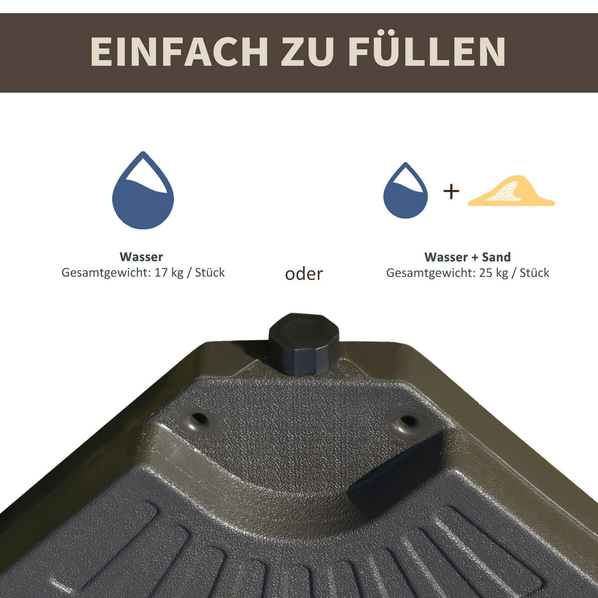 SCHIRMSTÄNDER mit 17 kg Wasser oder 25 kg Sand befüllbar HDPE Kaffee 100 x 100 x 10,5 cm - Braun, Kunststoff (100/100cm) - Outsunny