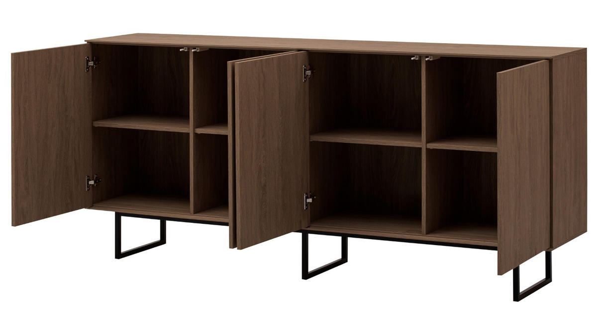 SIDEBOARD in Nussbaum 200 x 90 cm, Kommode mit Push-to-Open - Nussbaumfarben/Schwarz, Holzwerkstoff/Metall (200/90/40cm) - Furn.Design