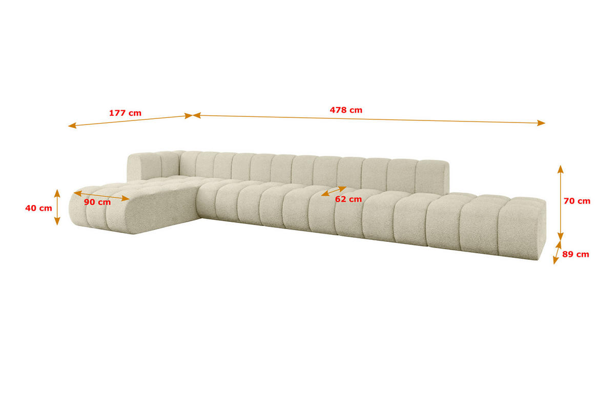 ECKSOFA modulares Sofa Zuvon-L3 - 478x177x70 cm Beige - Beige, Holzwerkstoff/Textil (478/177cm) - ALTDECOR