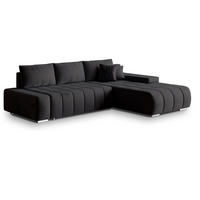 ECKSOFA ALESE R-S Schwarz Velours-Stoff mit Schlaffunktion - Schwarz, Holz (265/185cm) - MASSENO