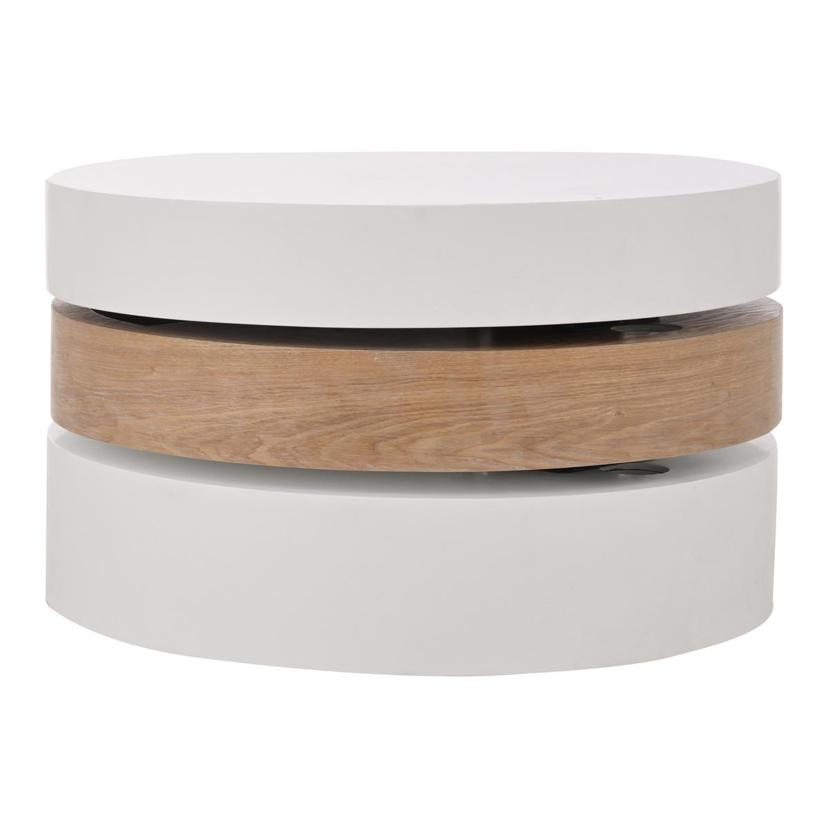 COUCHTISCH DE-37147 zylindrisch mit 360° drehbaren Platten und Stauraum Weiß/Natur - Weiß, Holzwerkstoff (60/60/35.1cm) - ComfortXL