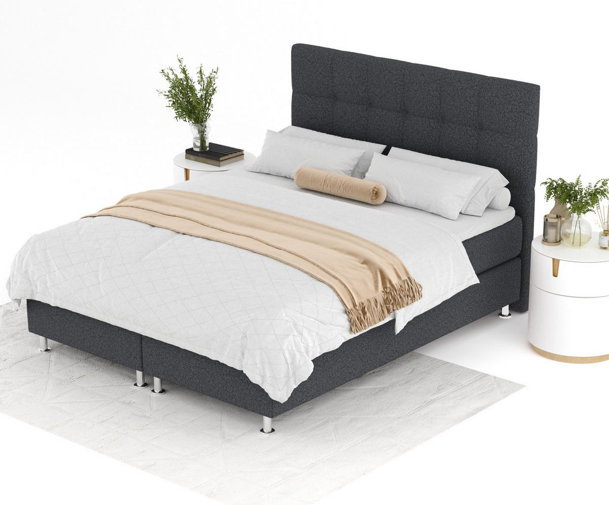 BOXSPRINGBETT Chanton Schwarz 140/200 cm mit Latex-Topper - Silberfarben/Schwarz, Holz/Holzwerkstoff (140/200cm) - Maison de Reve