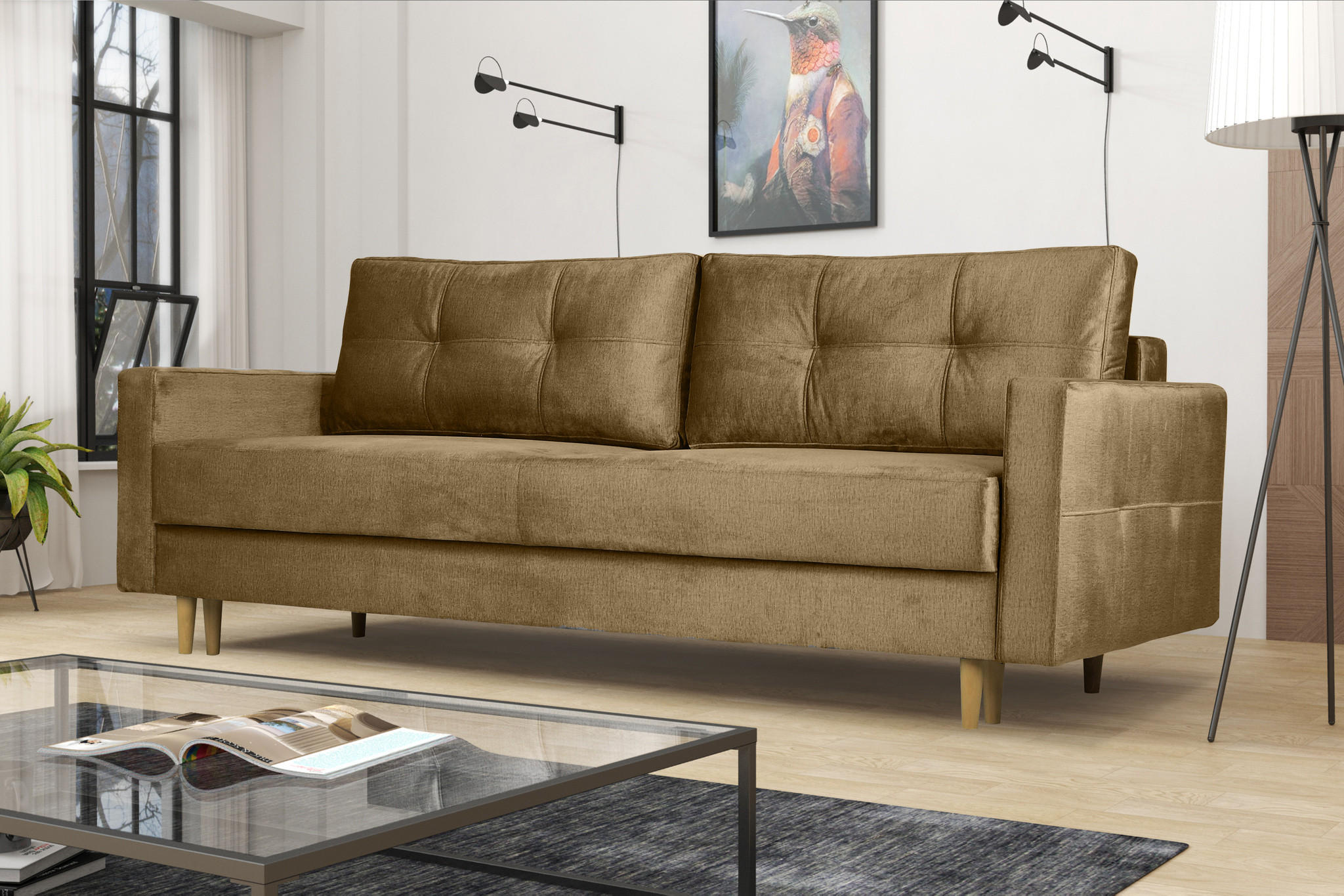 SCHLAFOSOFA Floro 3-Sitzer Stoff Monolith Beige - Beige, Holz/Textil (227/92/98cm) - Kaiser Möbel