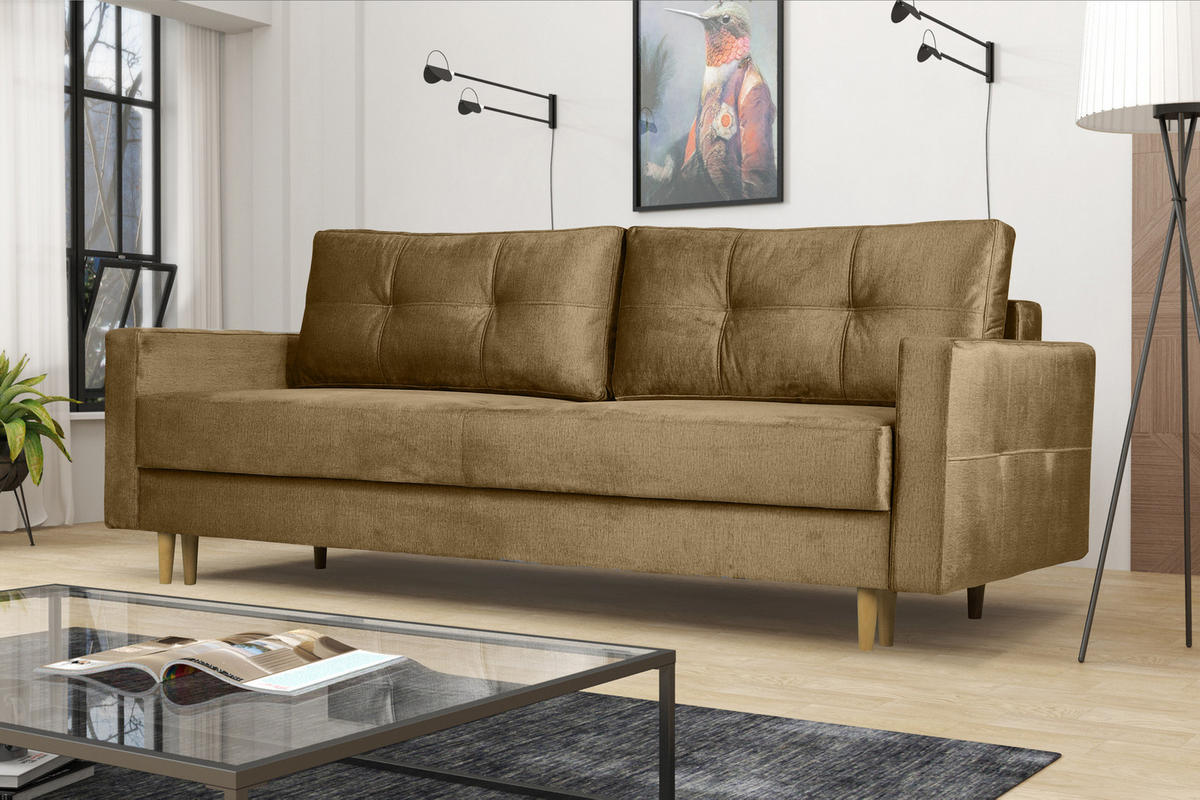 SCHLAFOSOFA Floro 3-Sitzer Stoff Monolith Beige - Beige, Holz/Textil (227/92/98cm) - Kaiser Möbel