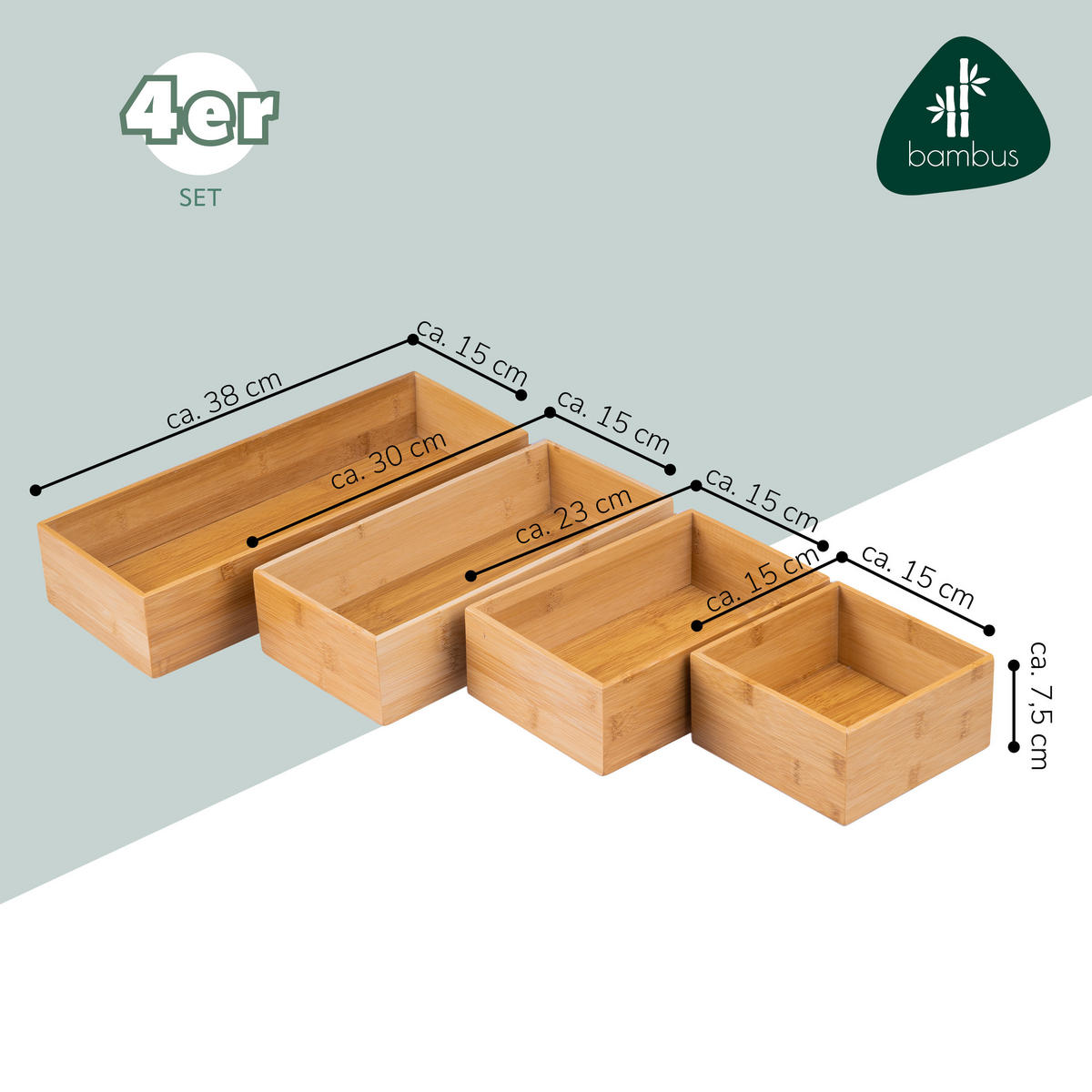 AUFBEWAHRUNGSBOXEN 4er-Set Bambus - Braun, Holz (38/7.5/15cm) - bremermann