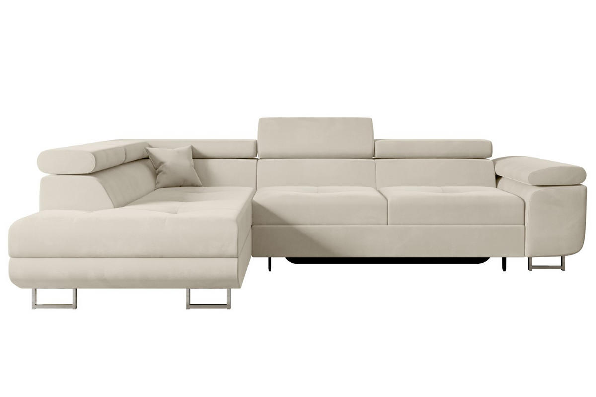 ECKSOFA mit Schlaffunktion und Bettkasten GUSA-L 272x202x107 cm Beige Velours - Beige/Silberfarben, Holzwerkstoff/Textil (202/272cm) - ALTDECOR
