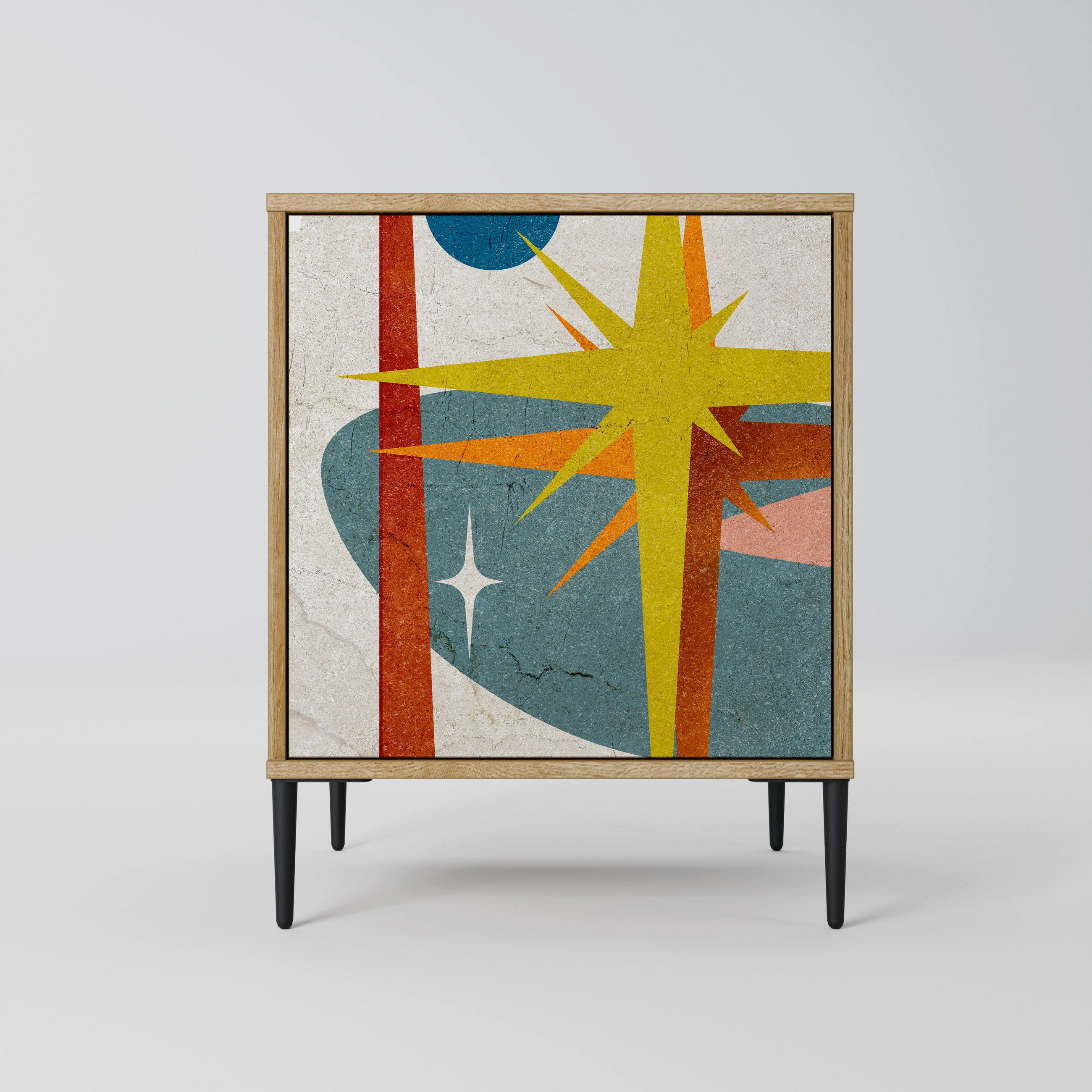SIDEBOARD INTERSTELLAR VIBES, Eichefarben, 57,5x42x72,5 cm, Schwarze Metallfüße - Eichefarben/Multicolor, Holzwerkstoff/Metall (57.5/72.5/42cm) - SpaceRebels