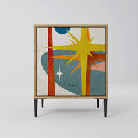SIDEBOARD INTERSTELLAR VIBES, Eichefarben, 57,5x42x72,5 cm, Schwarze Metallfüße - Eichefarben/Multicolor, Holzwerkstoff/Metall (57.5/72.5/42cm) - SpaceRebels