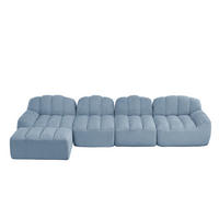 ECKSOFA 366/165/79 cm Blau aus granulierter Fleece mit Ottoman und modularem 4-Sitzer-Design - Blau, Textil (165/366cm) - OKWISH