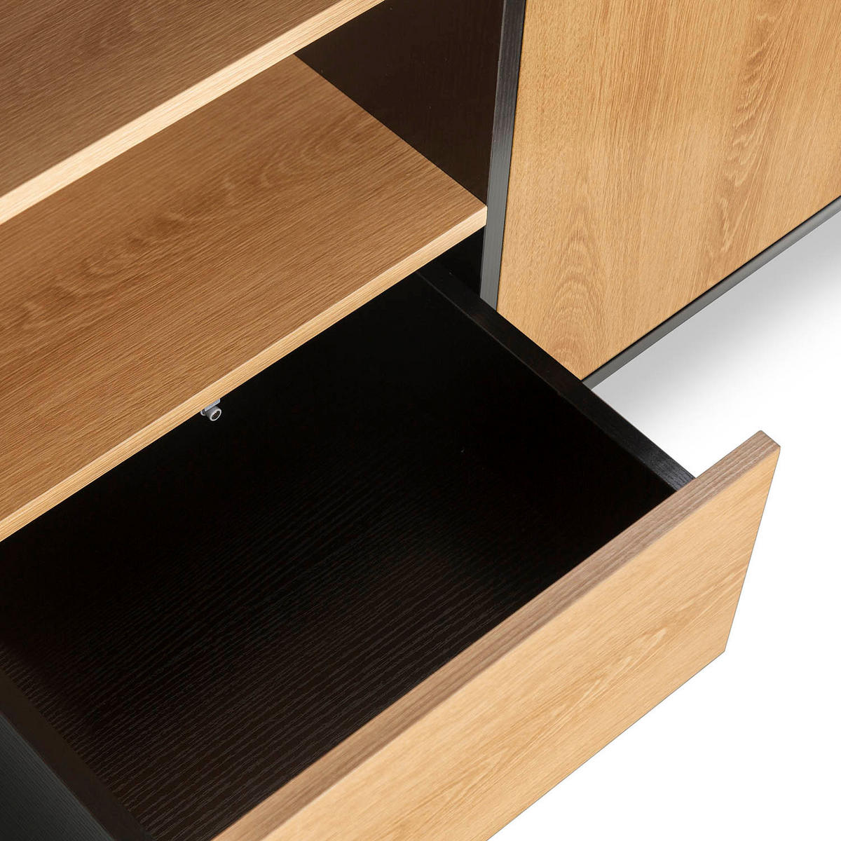 SIDEBOARD Apolo 2 Türen 1 Schublade, Schwarz/Holzfarbe - Schwarz, Holzwerkstoff (136/80/40cm)