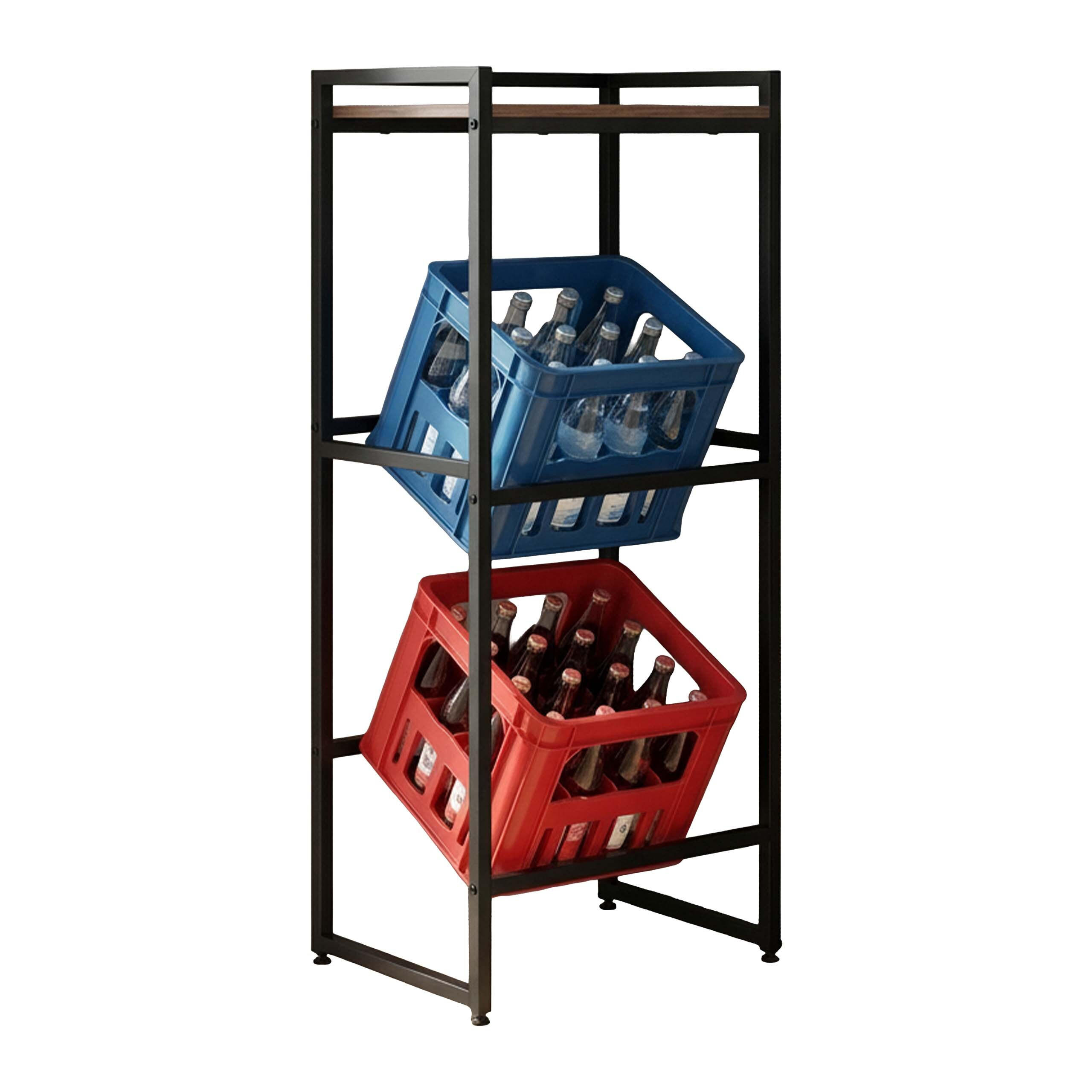 REGÁL čierna hnedá na prepravky s policou 47 cm - viacfarebná, kov/kompozitné drevo (47/117/32cm) - Relaxdays