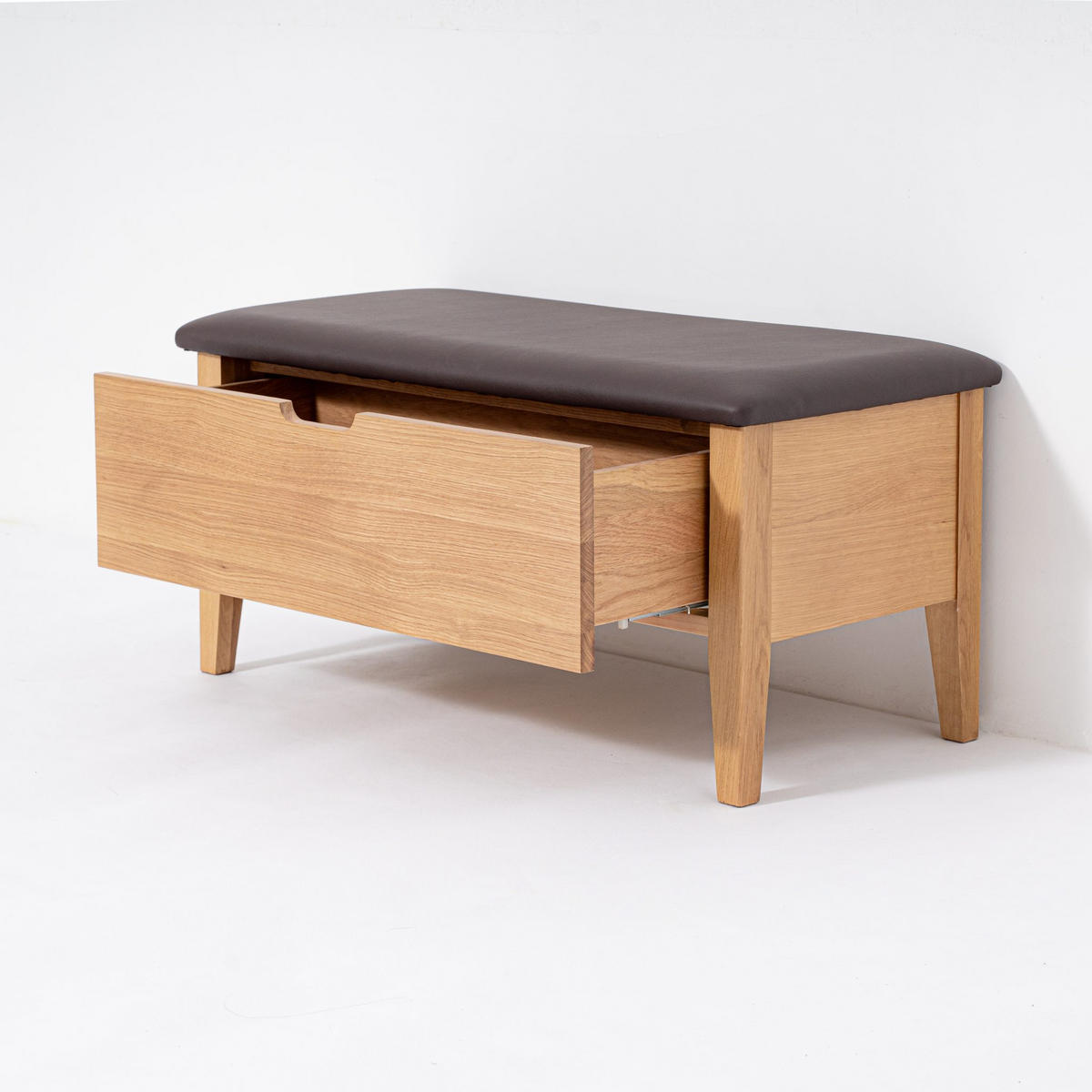 SITZBANK Oslo 90 cm, Eiche Natur, Leder Braun - Beige, Holz (90/42/42cm) - WOODEK