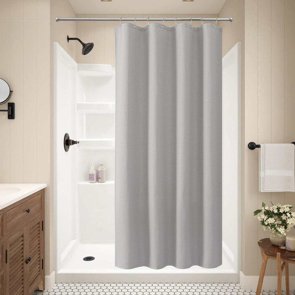 DUSCHVORHANG Waffelstoff Hellgrau 122 x 182 cm - Grau, Textil (122/182cm)