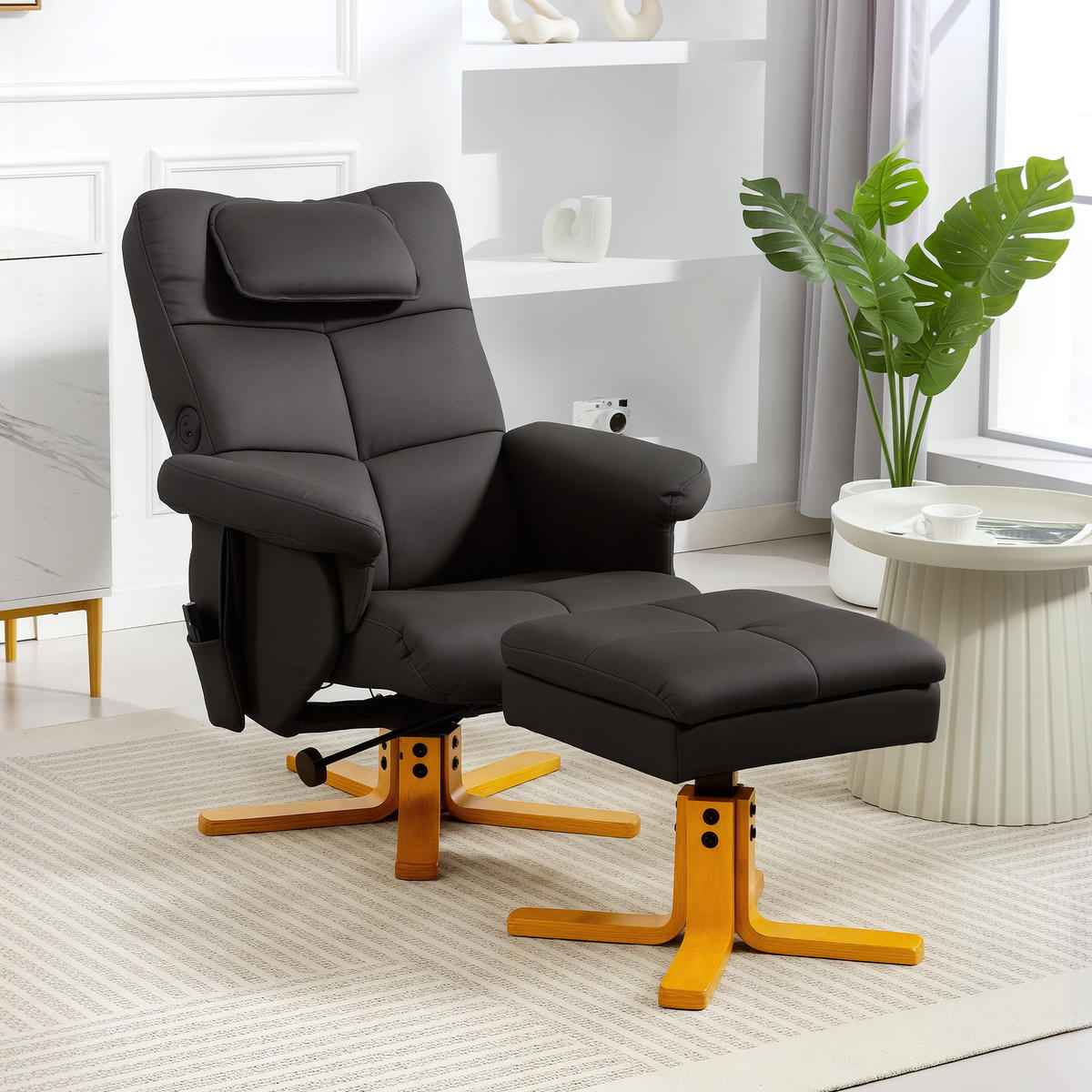 MASSAGESESSEL DE-15432 neigbar mit Staufach und Massage - Braun, Metall (78/93/86cm) - ComfortXL