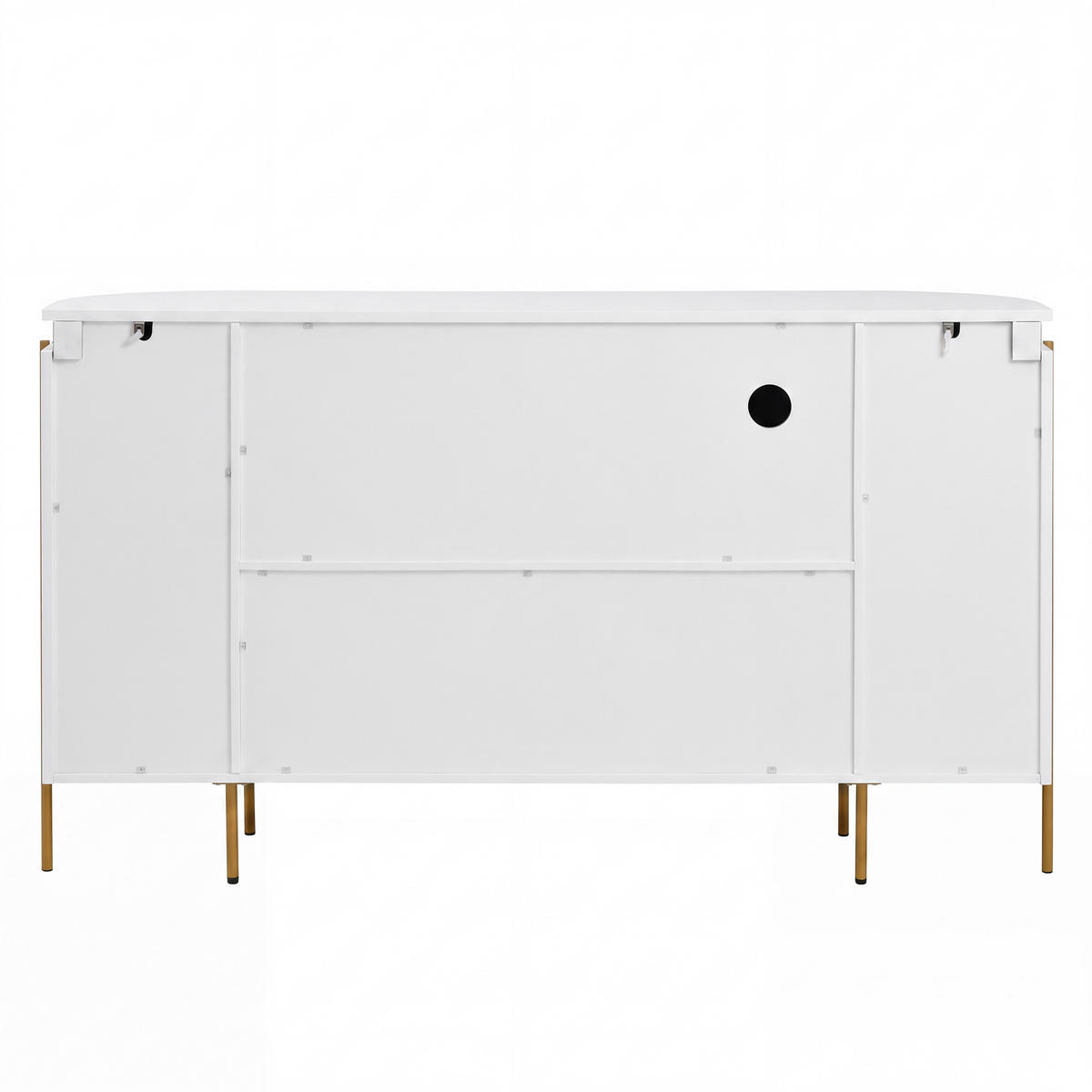SIDEBOARD Oval 140cm MDF Riffel-Optik 4 Türen Gold-Details - Weiß, Holzwerkstoff (140/80/38cm) - Urban Meuble