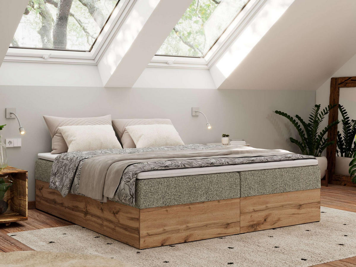 BOXBETT WOOD ZERO 200/200 - Grau Struktur - H4 - Topper Visco - Grau, Textil (200/200cm) - MKS