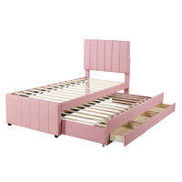 POLSTERBETT 90/200 cm aus Leinen mit Rollbett und 3 Schubladen Rosa - Pink, Textil (90/200cm) - Modenvie