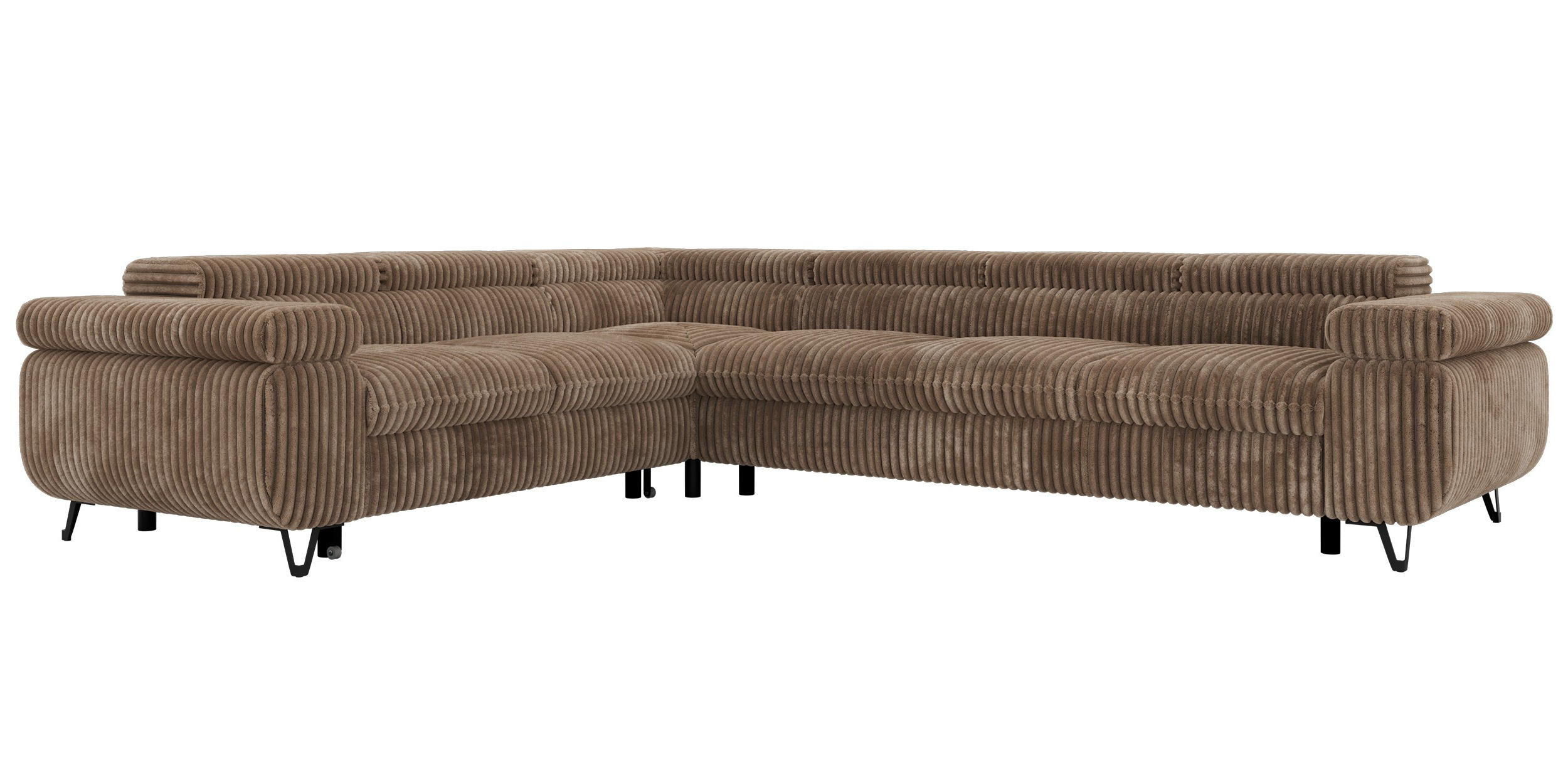 ECKSOFA NORDEN L - Braun Cord - Rechts Seite - Schwarz/Braun, Textil/Metall (329/269cm) - MKS