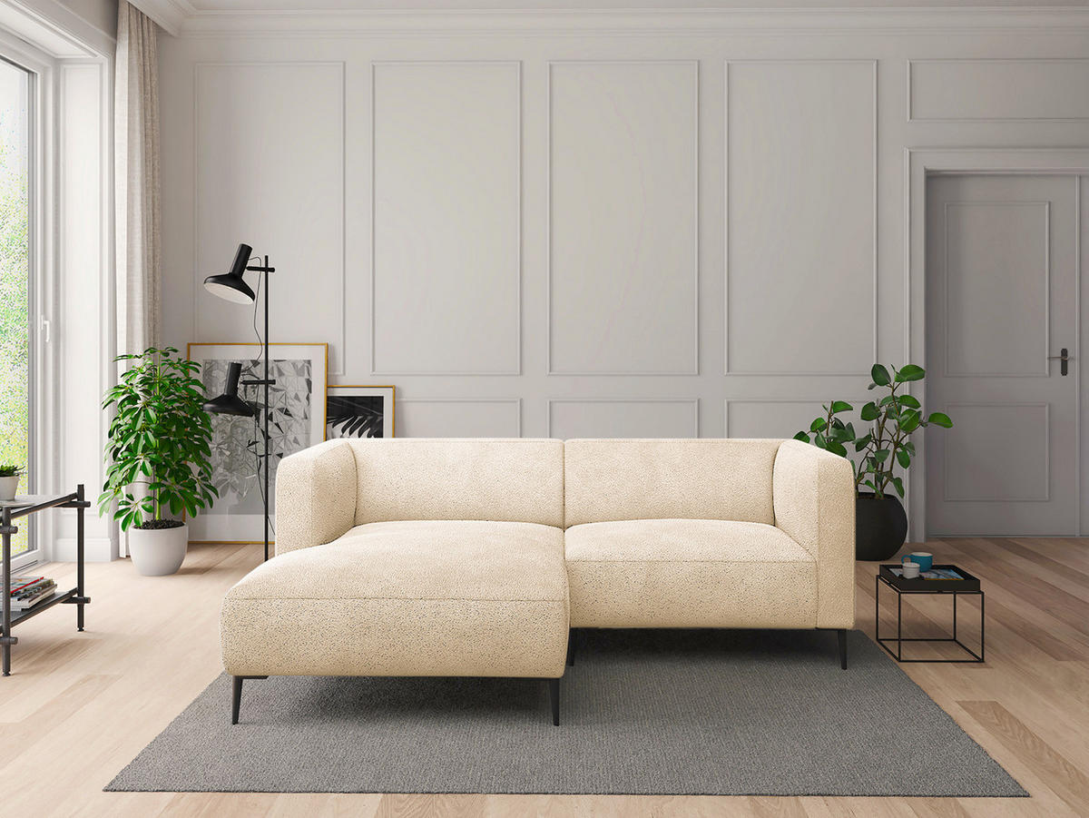 1,5-SITZER ECKSOFA mit Longchair - Beige/Schwarz, Textil/Metall (211/148cm) - home24
