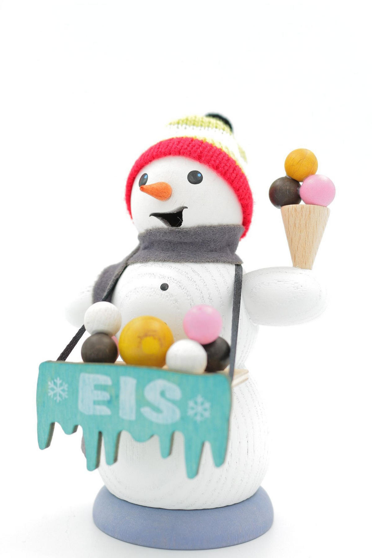 RAUCHFIGUR Schneemann Eisverkäufer 13 cm - Multicolor, Holz (6/13/10cm)
