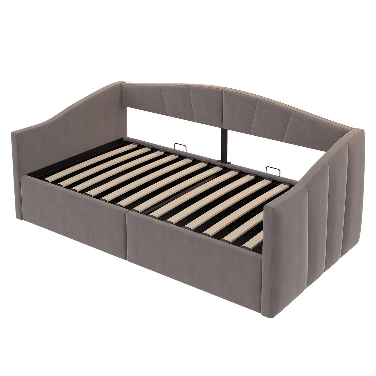 POLSTERBETT 90x200 cm Stauraum Samt grau - Grau, Textil (90/200cm) - LEBENLANG
