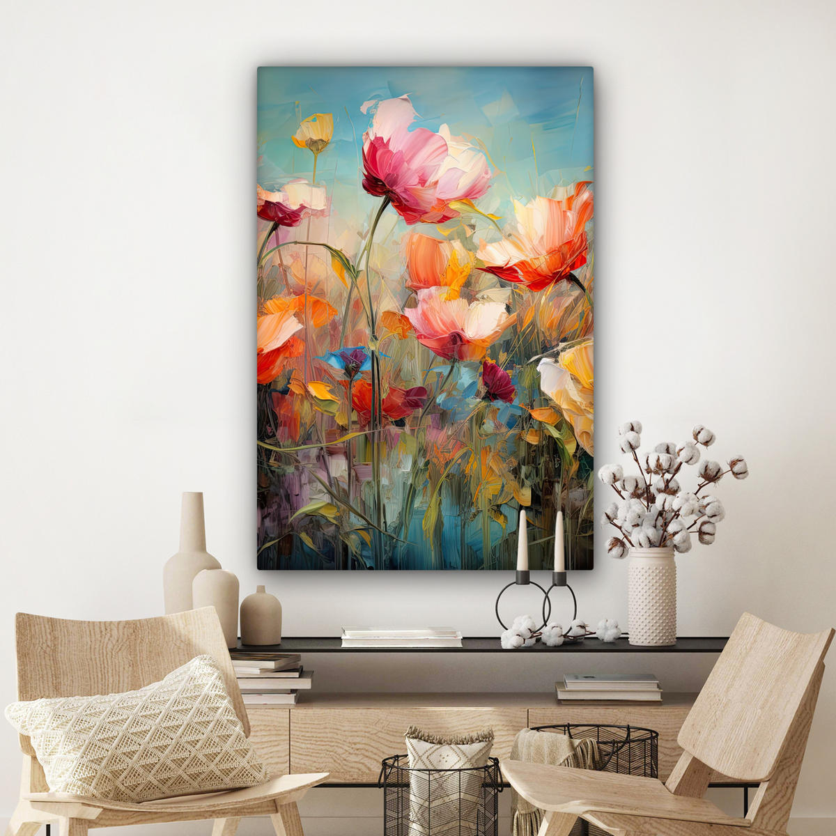 LEINWANDBILD Blumen - Aquarell - Kunst - Botanisch - Natur Deko XXL 80x120 cm - Orange, Textil (80/120cm) - MuchoWow