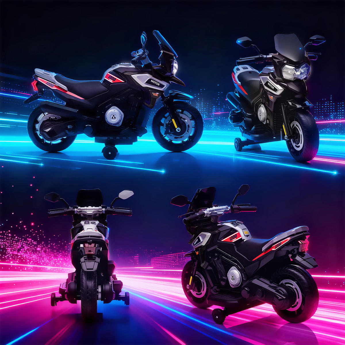 ELEKTRO-MOTORRAD DE-06206 mit Hilfsrädern, Lichtern und Musik Schwarz - Schwarz, Kunststoff/Metall (85.5/44.5/56cm) - ComfortXL
