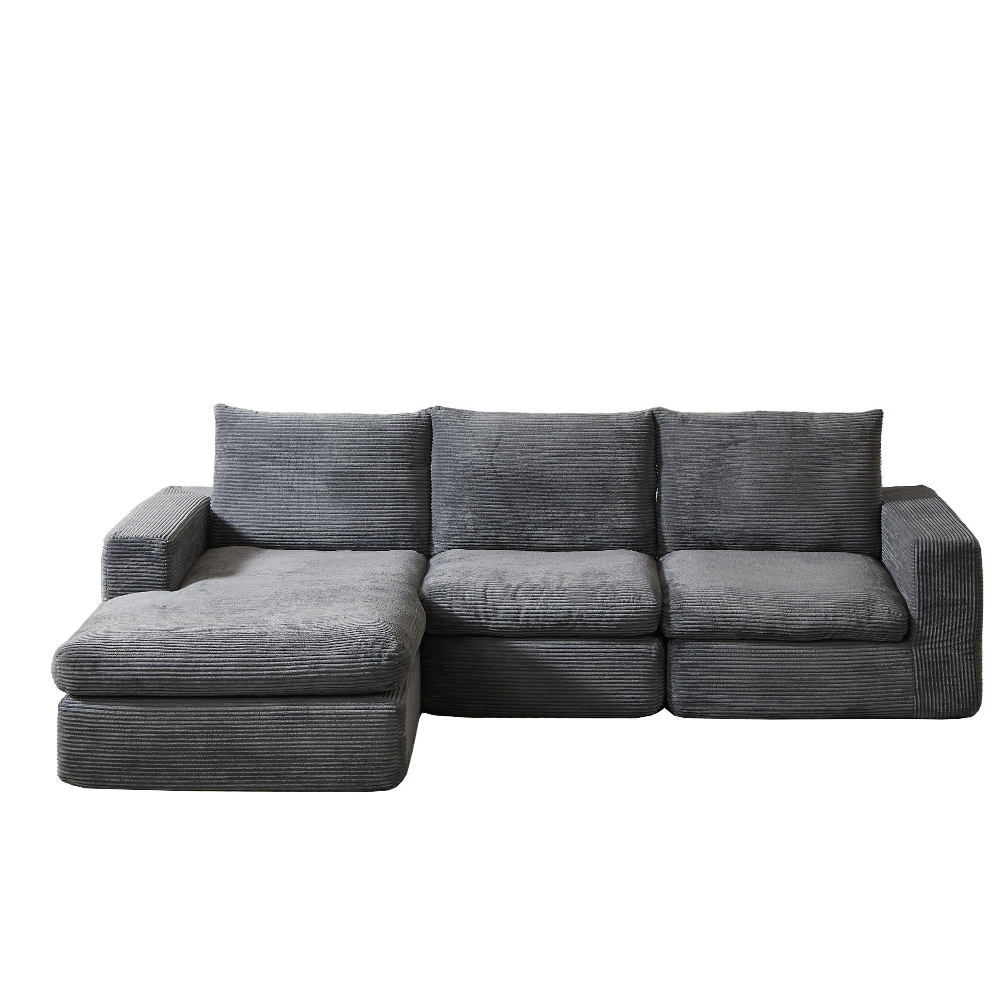 ECKSOFA 251/160/81 cm dunkelgrau aus Cord mit Chaiselongue, 4 Modulen und Kissen - Dunkelgrau, Textil (160/251cm) - OKWISH