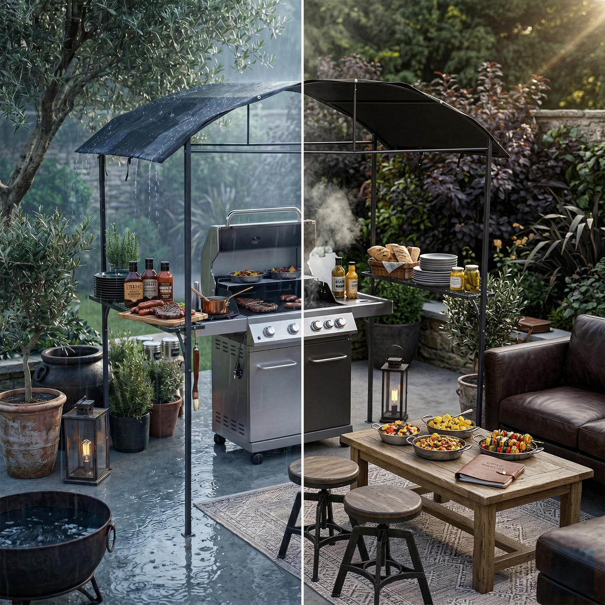 GRILL-PAVILLON - Anthrazit, Textil/Metall (210/230/116cm) - Relaxdays