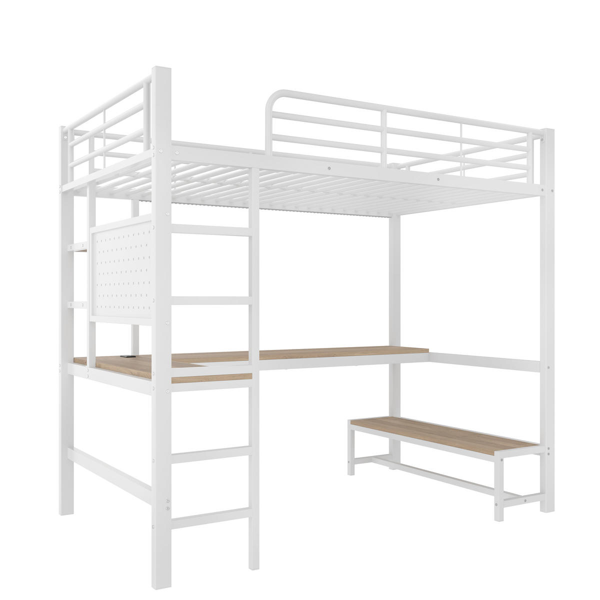 HOCHBETT mit Schreibtisch 90x200 cm Metall Weiß - Weiß, Metall (90/200cm) - Meubliv