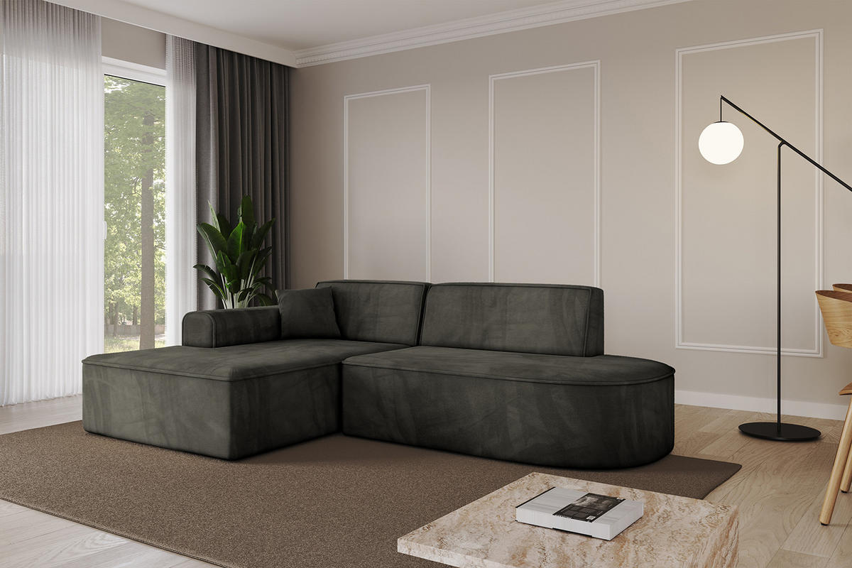 ECKSOFA Ottomane Links IREA-L1-v3 - 232x165x77 cm Schwarz - Schwarz, Holzwerkstoff/Textil (232/165cm) - ALTDECOR