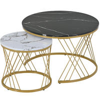 COUCHTISCH-SET 70/70/45 & 45/45/40 cm mit Marmordekor und Goldgestell - Schwarz, Holzwerkstoff (70/70/45cm) - Flora Grace