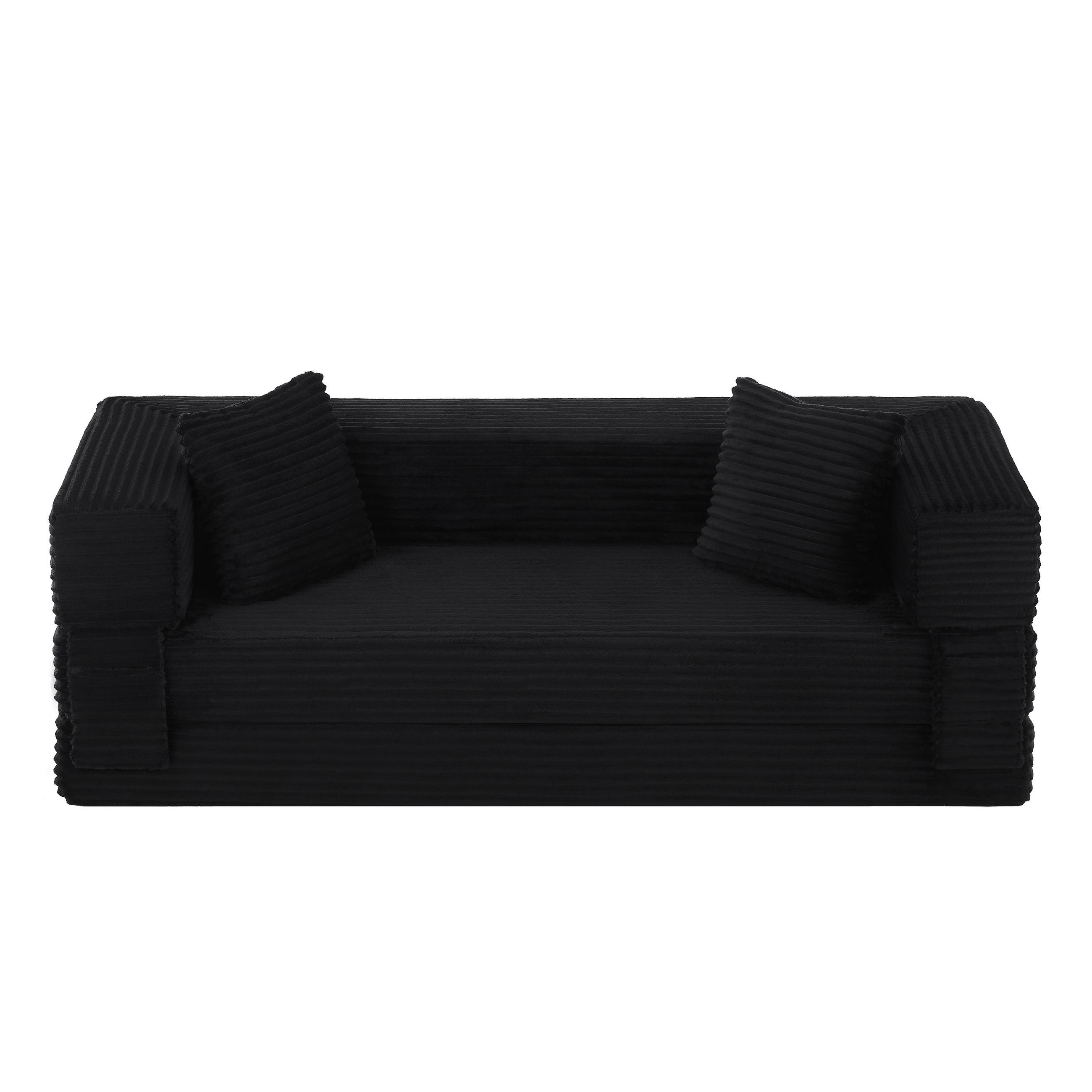 SCHLAFSOFA 2-Sitzer Sofa mit Schlaffunktion,Cord,Schwarz - Schwarz, Textil (200/60/76cm) - LVHOM