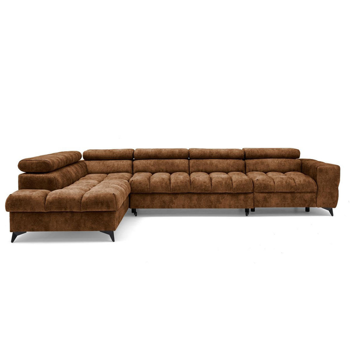 ECKSOFA PUDDING MAXI L Links mit Schlaffunktion 125x195 Velours Hellbraun - Hellbraun/Schwarz, Holz/Textil (350/203cm) - Muffo