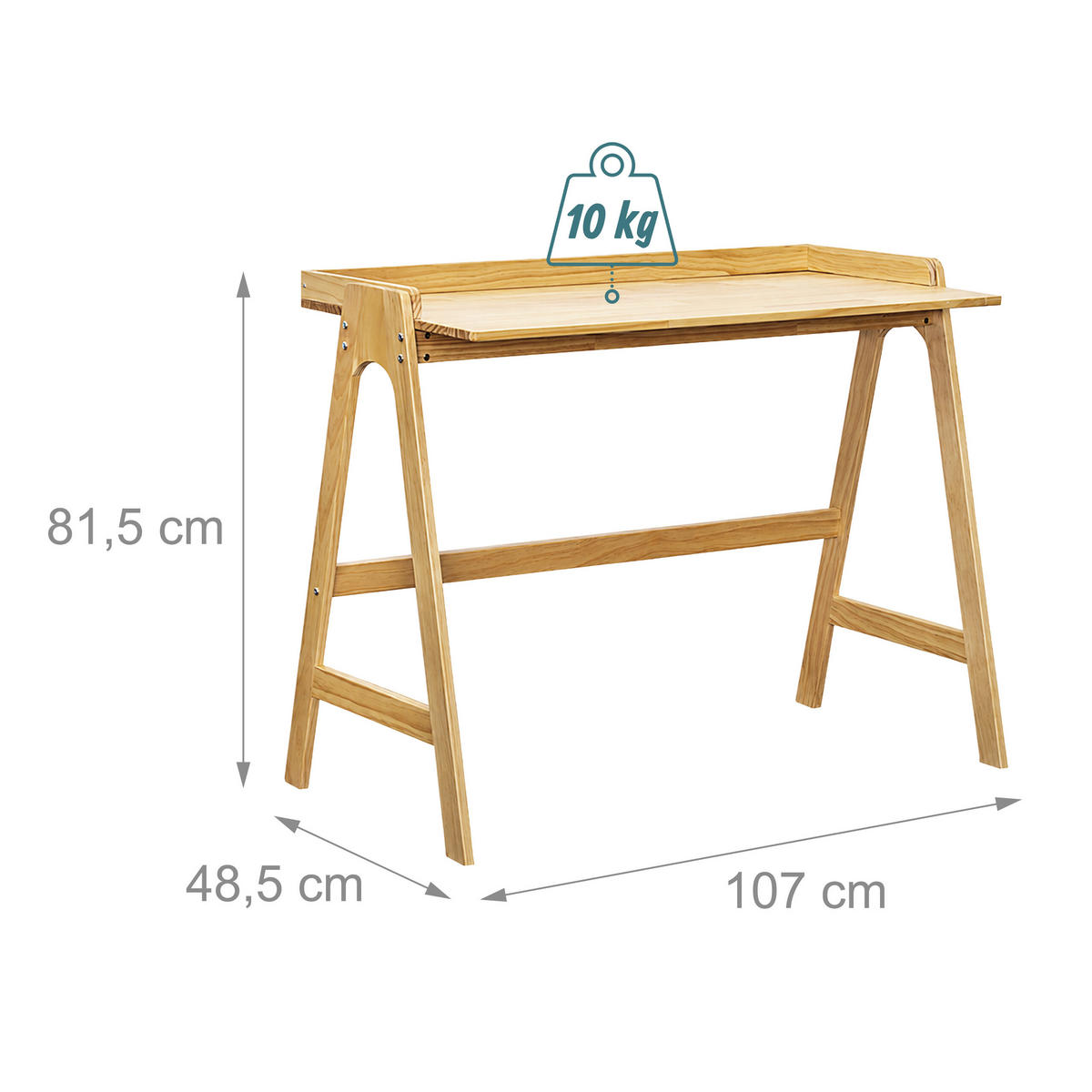 SKRIVBORD natur fanér 81,5 cm - Ljusbrun, Trä (48.5/107/81.5cm) - Relaxdays