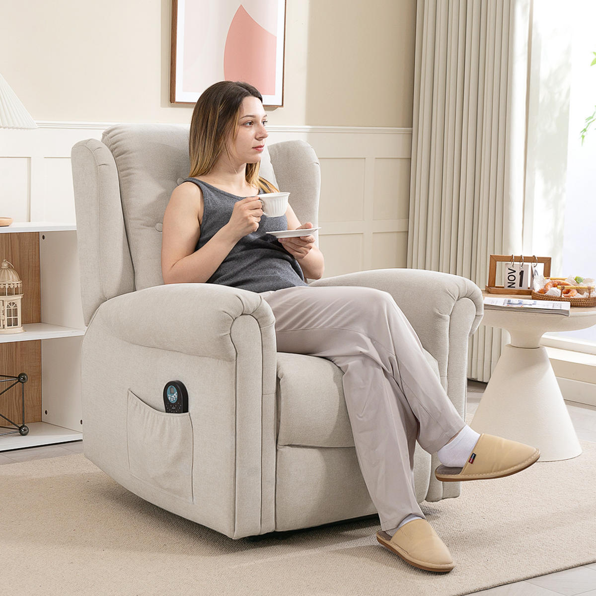 MASSAGESESSEL Beige mit Massage- und Liegefunktion 91/85/103 cm - Beige, Naturmaterialien (91/103/85cm) - PANGIVO