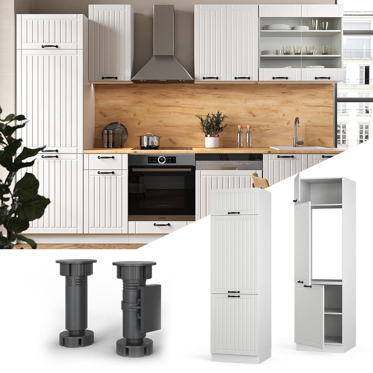 KÜCHENSCHRANK Fame-Line Weiß Landhaus 60 cm - Weiß, Holzwerkstoff (60/206.8/58.1cm) - Vicco