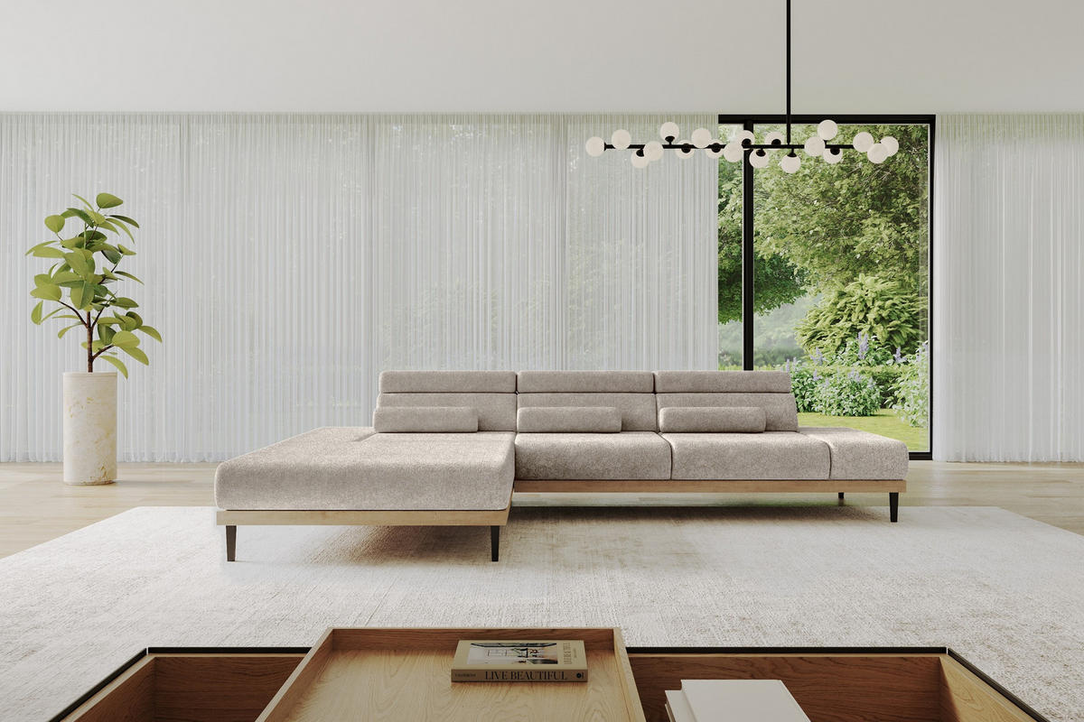 ELEKTRISCHES ECKSOFA Links MONA 316x205x85 Beige Velours - Beige, Holzwerkstoff/Textil (316/205cm) - ALTDECOR