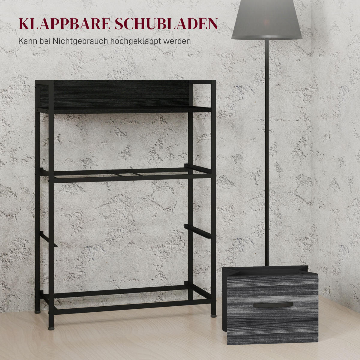 KOMMODE, Sideboard mit 4 Faltbaren Schubladen aus Stoff, Regal und Griff Schwarz - Schwarz, Textil/Metall (29/85/60cm) - HOMCOM