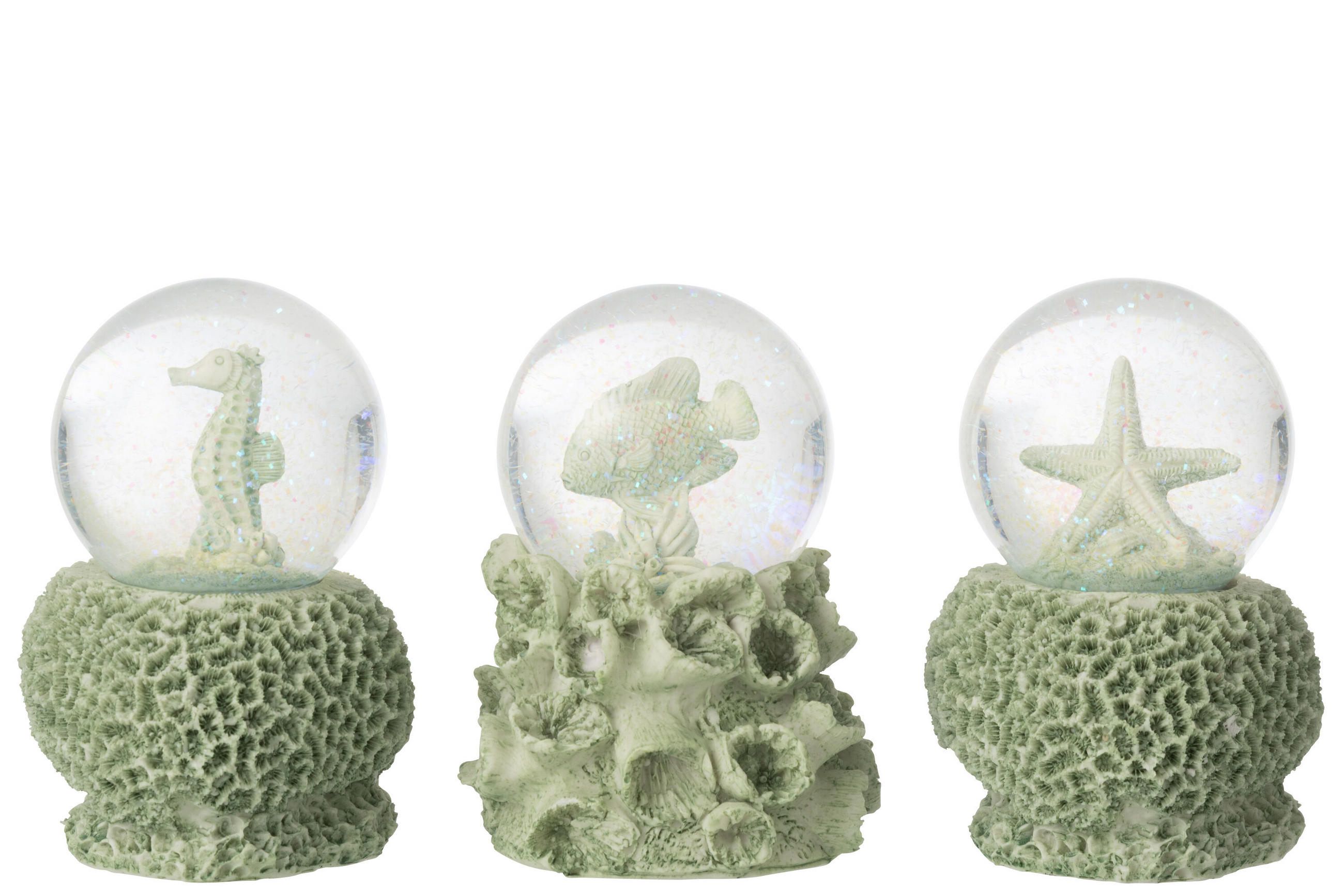 WASSER-GLOBUS SEA (3ER SET) - Grün, Glas/Naturmaterialien (10.5/13/10.5cm) - J-Line