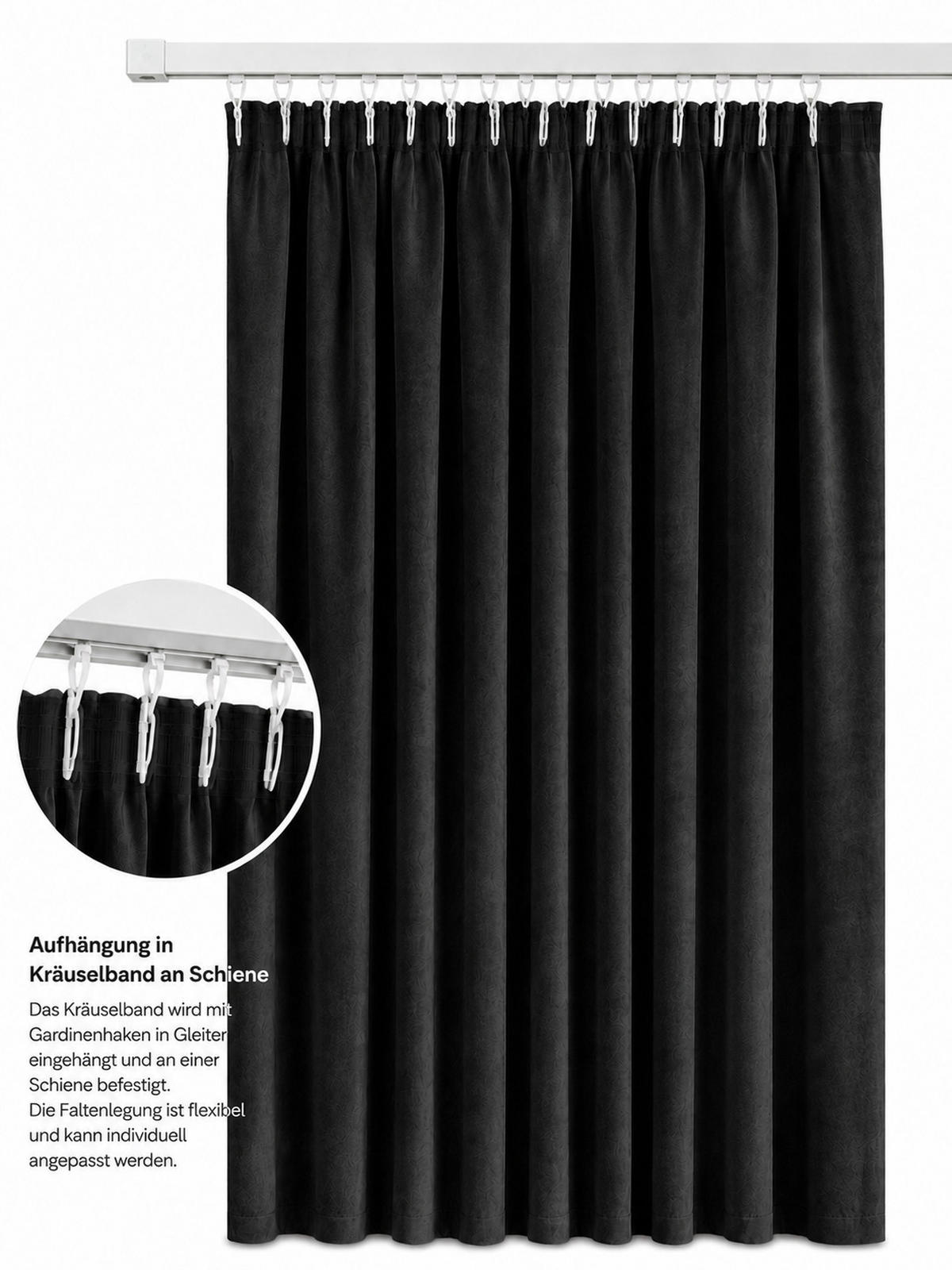VORHANG Kräuselband Samt 140/145 cm schwarz - Schwarz, Textil (140/145cm) - TiborTex