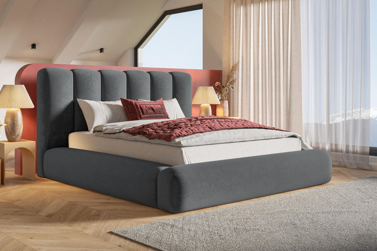 DOPPELBETT 180x200 cm Lumaro mit Dicker Schaum und Bettkasten, Dunkelgrau - Dunkelgrau, Holz/Textil (180/200cm) - Emporius