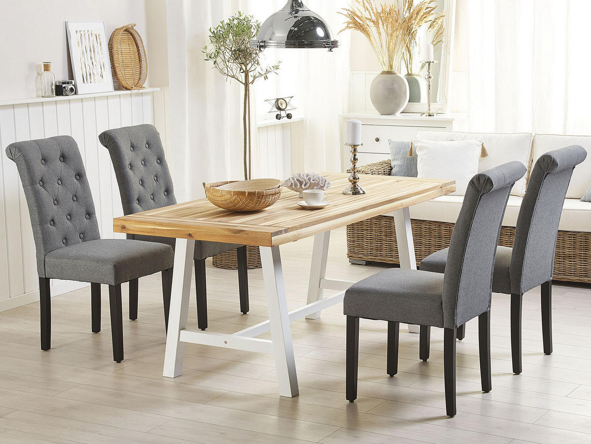 ESSZIMMERSTUHL 2er-Set Polsterbezug Grau Velva - Grau, Holz/Textil (46/98/48cm) - Beliani
