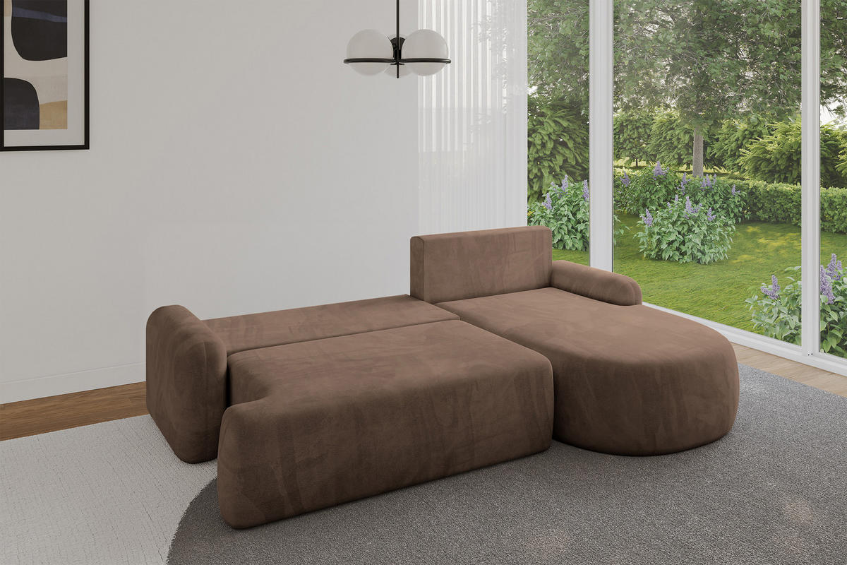 ECKSOFA mit Schlaffunktion und Bettkasten LIRA-L - 264x172x89 Braun - Braun, Holzwerkstoff/Textil (172/264cm) - ALTDECOR