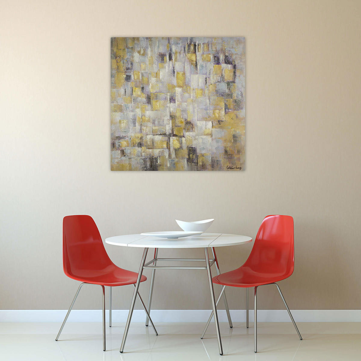 ACRYLBILD HANDGEMALT 80/80 cm - Gelb, Holz/Textil (80/80cm) - KUNSTLOFT