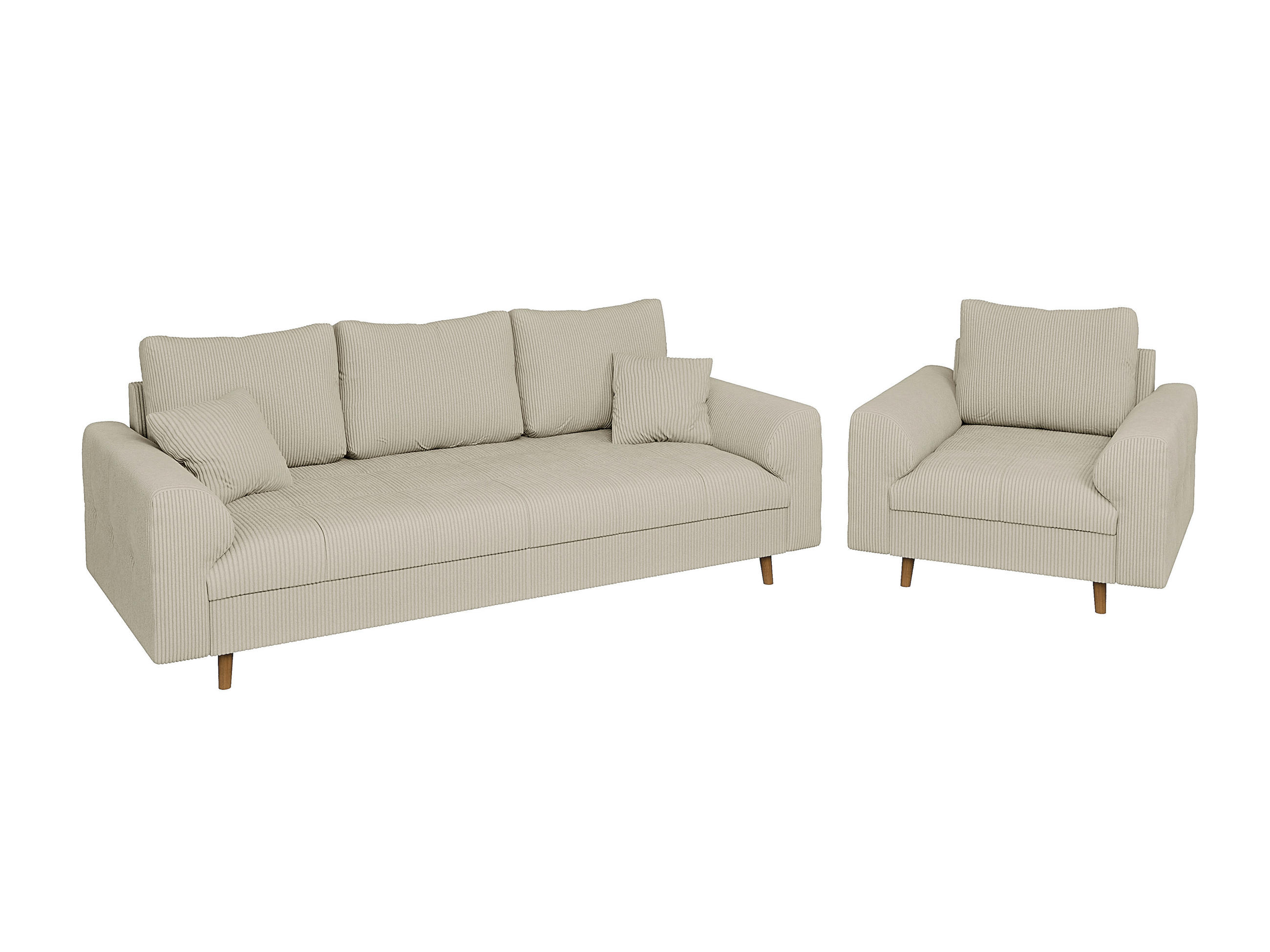 SITZGARNITUR 3+1 Alma Beige Cord - Beige/Braun, Holz/Textil (210/81/93cm) - S-Style Möbel