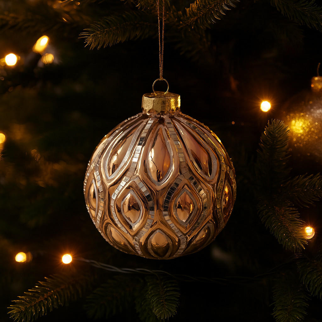 WEIHNACHTSKUGEL Glas FLORETTIS, Ø100 mm, Gold, Christbaumkugeln, Weihnachtsdeko Xmas, Christmas Deko - Goldfarben, Glas (10/10/10cm) - home&you