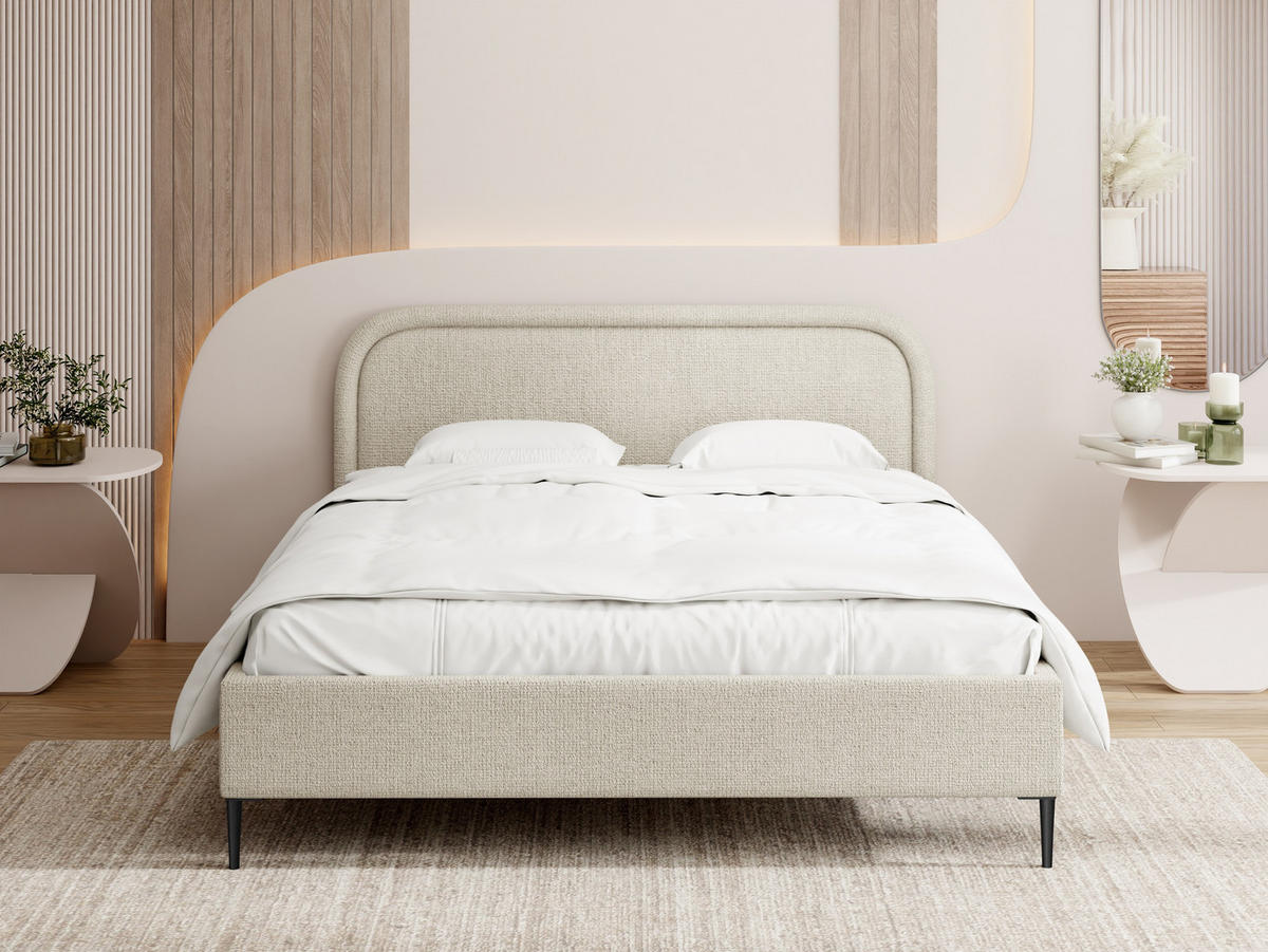POLSTERBETT Jasmine Slim mit Bettkasten, Lattenrost & hohen Metallfüßen in Creme Chenille 140x200 cm - Birkefarben/Creme, Holz/Textil (140/200cm) - WFL GROUP