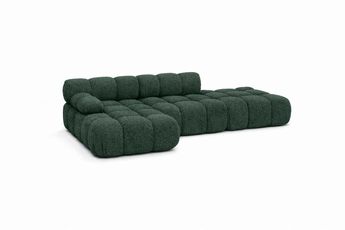 ECKSOFA L-Form Modular Mit Hocker, Bouclé-Stoff Abriamo, Dunkelgrün, Links, Selia - Dunkelgrün, Holz (285/160cm) - Kaiser Möbel